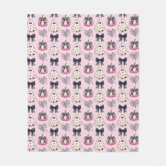 Cute Pink Halloween Ghosts, Pumpkins & Bows Fleece Blanket