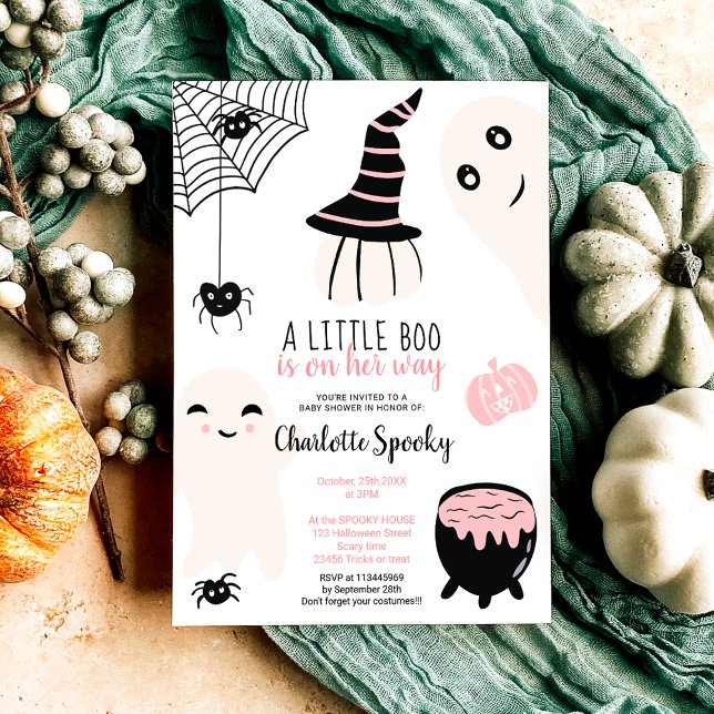 Cute pink Halloween little boo girl baby shower Invitation (Cute pink Halloween little boo girl baby shower Invitation)