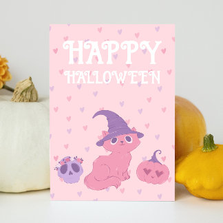 Cute Pink Halloween Party  Holiday Card
