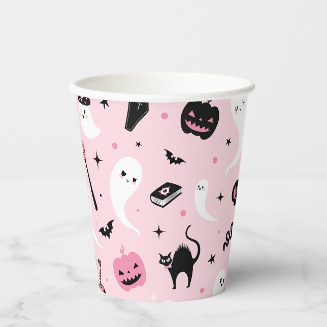 Cute Pink Halloween Party Paper Cups (Front)
