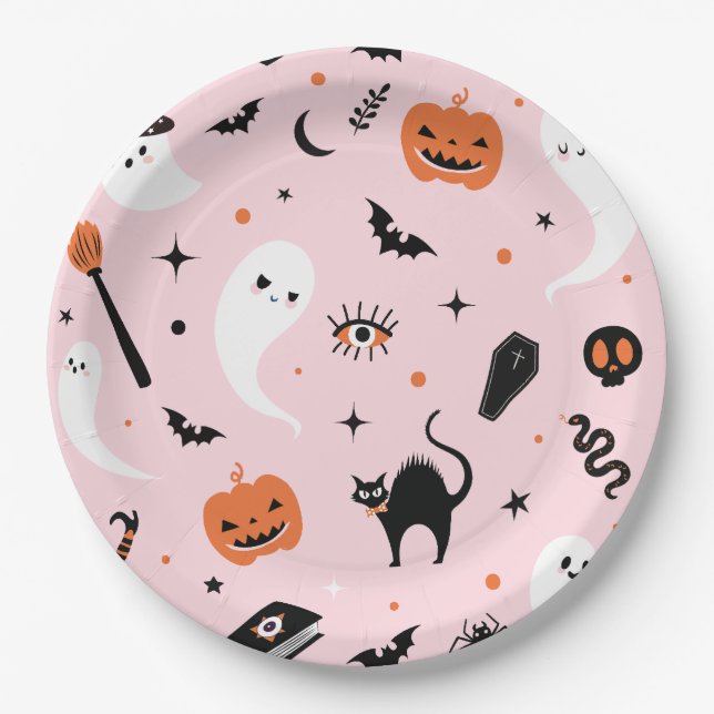 Cute Pink Halloween Party Paper Plate (Front)