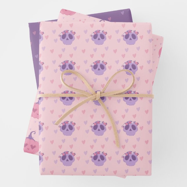 Cute Pink Halloween Party  Wrapping Paper Sheet (In situ)