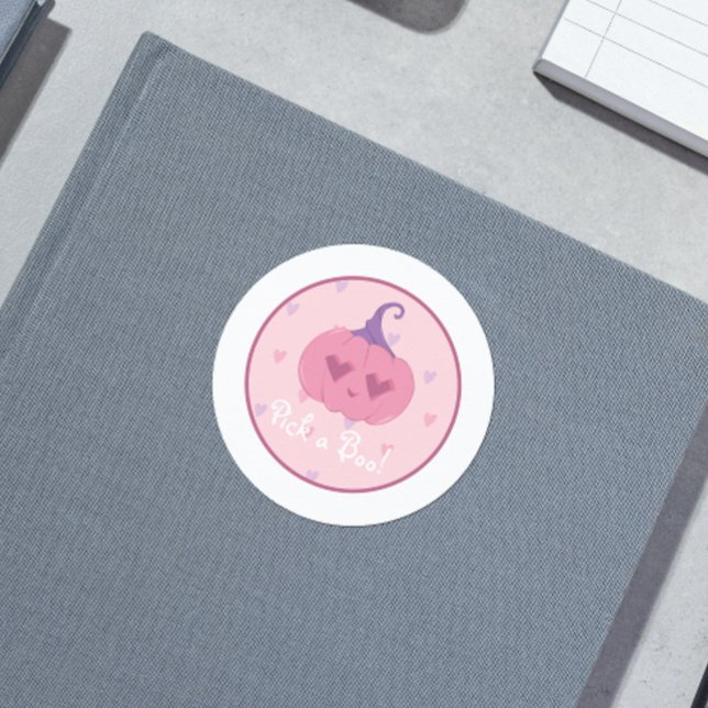Cute Pink Halloween Pumpkin Classic Round Sticker (Creator Uploaded)