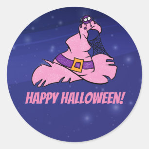 Cute pink Halloween witch hat customisable Classic Round Sticker