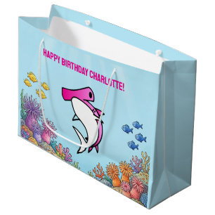 Cute Pink Hammerhead Shark Kids Birthday Large Gift Bag