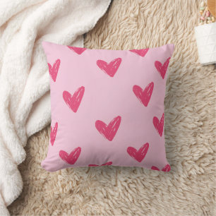 Cute Pink Hand Drawn Hearts Pattern Decorative Thr Cushion