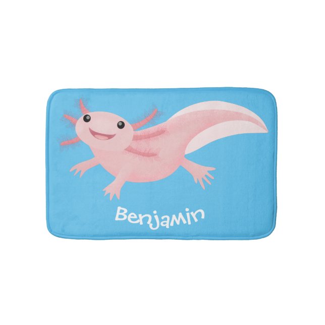 Cute pink happy axolotl bath mat (Front)