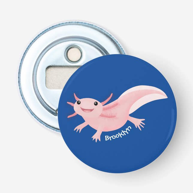 Cute pink happy axolotl bottle opener (Front)