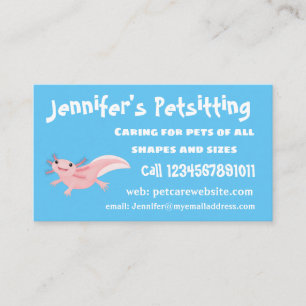 Cute pink happy axolotl business card