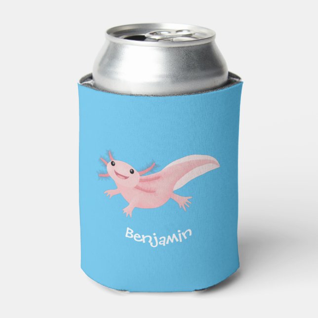 Cute pink happy axolotl can cooler (Can Front)
