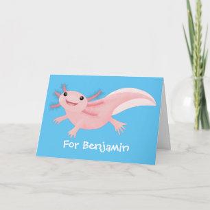 Cute pink happy axolotl card
