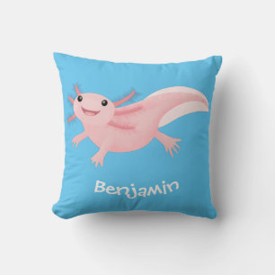 Cute pink happy axolotl cushion