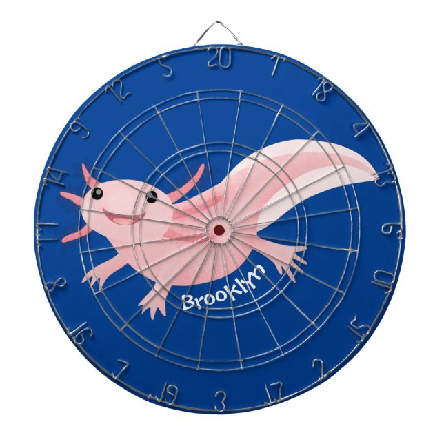 Cute pink happy axolotl dartboard (Front)