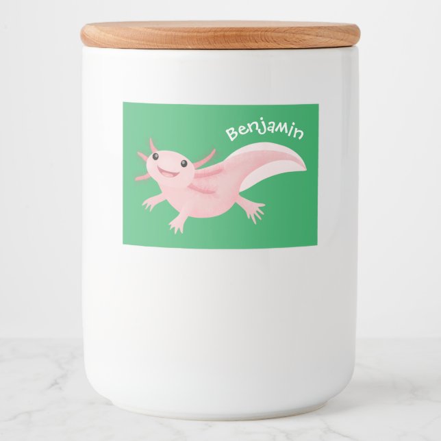 Cute pink happy axolotl food label (Front)