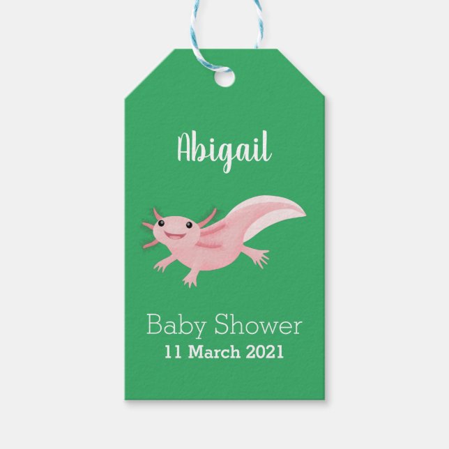 Cute pink happy axolotl  gift tags (Front)