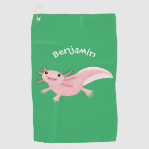 Cute pink happy axolotl  golf towel
