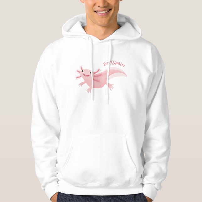 Cute pink happy axolotl hoodie (Front)
