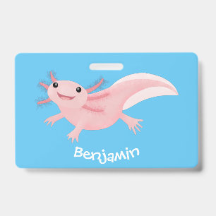 Cute pink happy axolotl ID badge