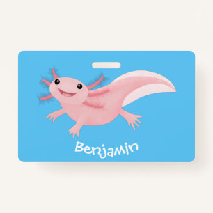 Cute pink happy axolotl ID badge
