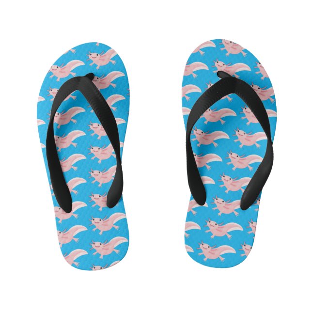 Cute pink happy axolotl kid's flip flops (Footbed)
