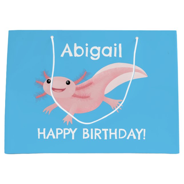 Cute pink happy axolotl  large gift bag (Front)