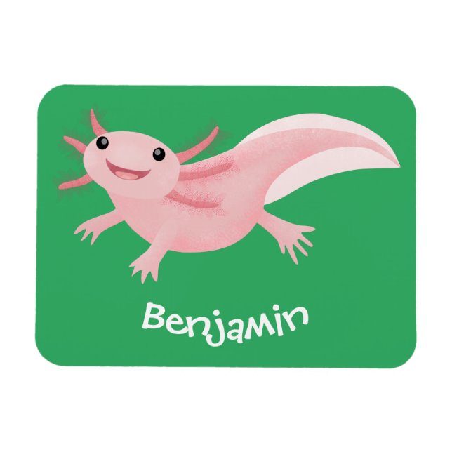 Cute pink happy axolotl magnet (Horizontal)