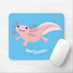 Cute pink happy axolotl mouse mat