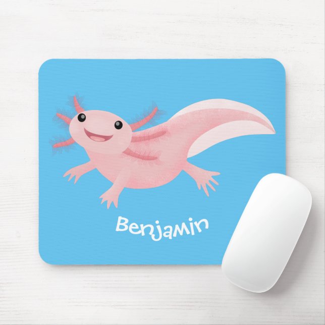 Cute pink happy axolotl mouse mat (With Mouse)