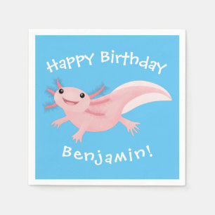 Cute pink happy axolotl napkin