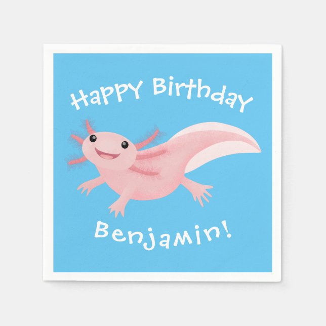 Cute pink happy axolotl napkin (Front)