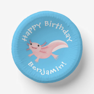 Cute pink happy axolotl paper plate