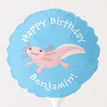 Cute pink happy axolotl personalised birthday balloon
