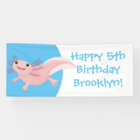 Cute pink happy axolotl personalised birthday