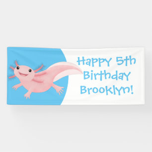 Cute pink happy axolotl personalised birthday banner
