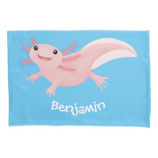 Cute pink happy axolotl pillowcase (Front)