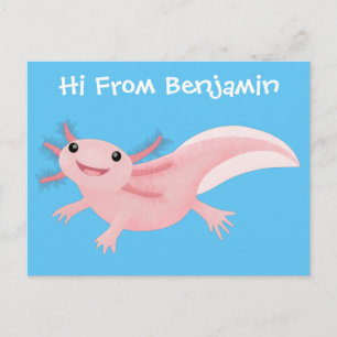 Cute pink happy axolotl postcard