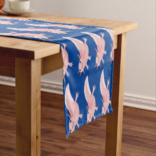 Cute pink happy axolotl  short table runner