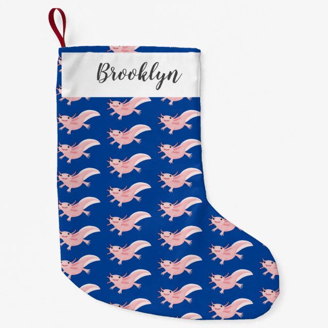 Cute pink happy axolotl small christmas stocking (Front)
