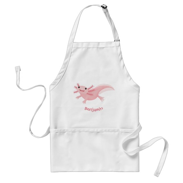 Cute pink happy axolotl standard apron (Front)