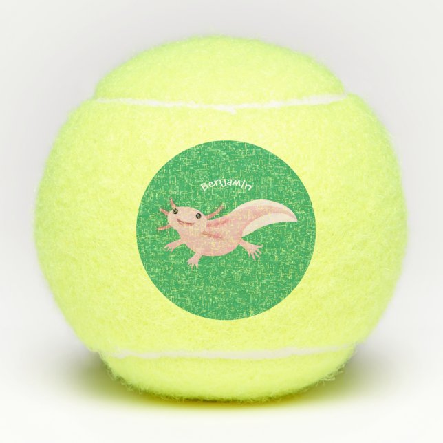 Cute pink happy axolotl tennis balls (Front)