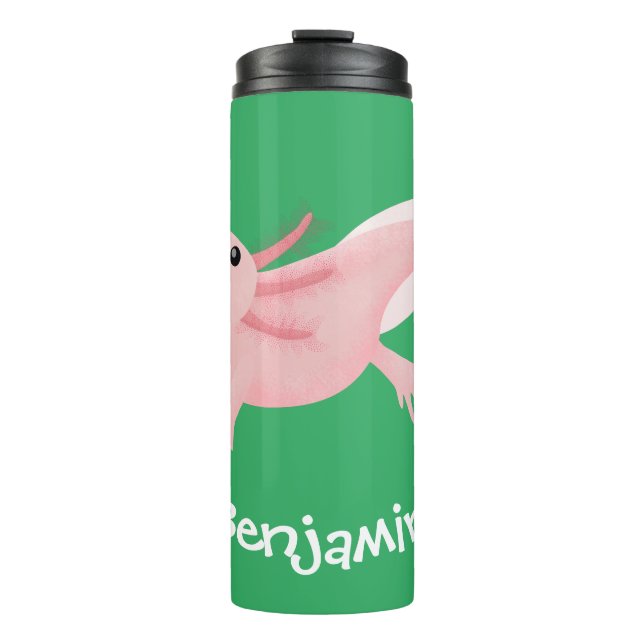 Cute pink happy axolotl thermal tumbler (Front)