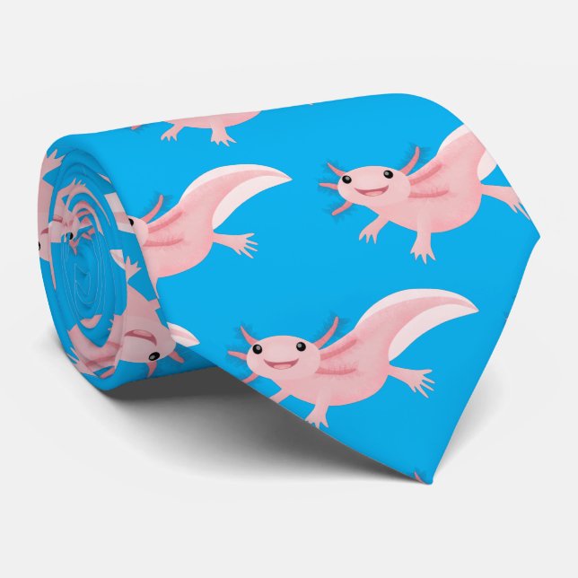 Cute pink happy axolotl tie (Rolled)