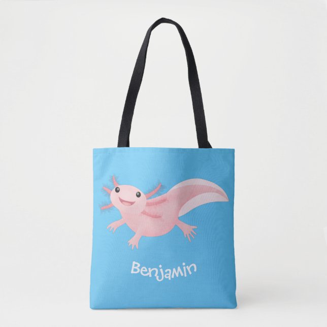 Cute pink happy axolotl tote bag (Front)