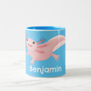 Cute pink happy axolotl Two-Tone coffee mug