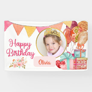 Cute Pink Happy Birthday Banner