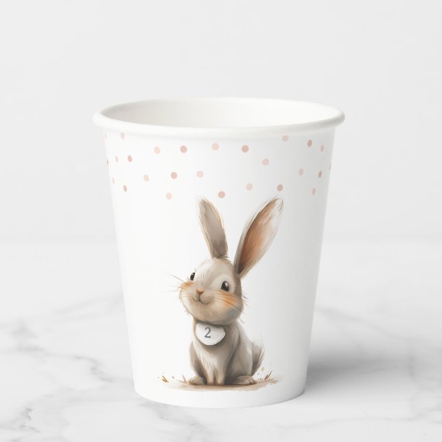 Cute Pink Happy Birthday Bunny Paper Cups (Front)