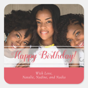 Cute Pink Happy Birthday Custom Best Friend Photo  Square Sticker