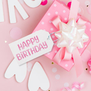 Cute Pink Happy Birthday Gift Tags