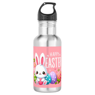 Cute, pink Happy Easter bunny  532 Ml Water Bottle