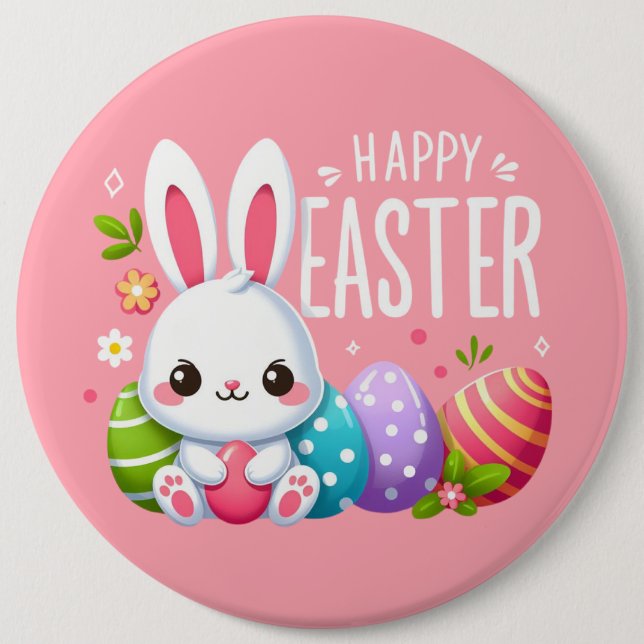 Cute, pink happy Easter bunny 6 Cm Round Badge (Front)
